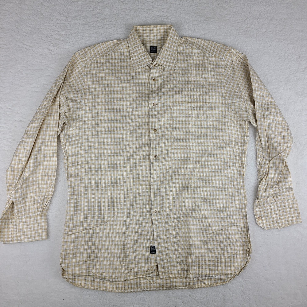 Ike Behar Shirt Mens Large Yellow White‎ Black Check Dress Button Up *